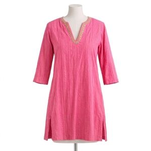 LILLY PULITZER Esme Lurex Crinkle Gold Stripe Pink Tunic Dress